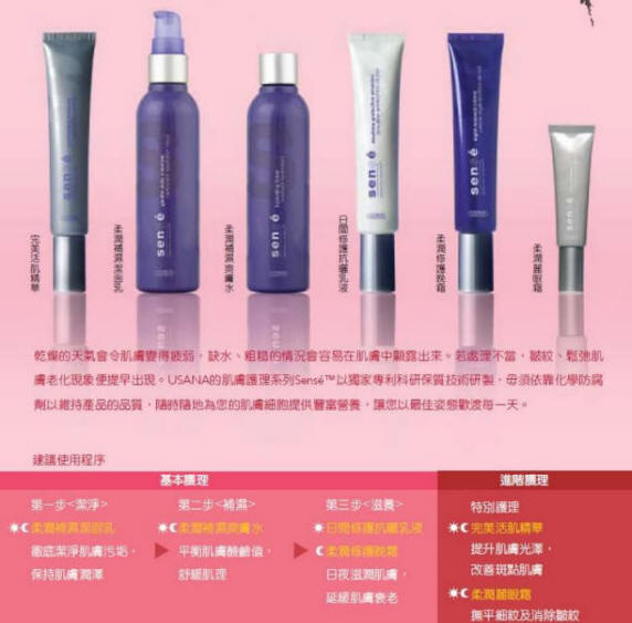 usana的保養系列Sens'e